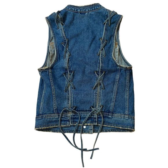 Free People XS Denim Festival Vest with Lace-up Back Detail - Picture 2 of 6
